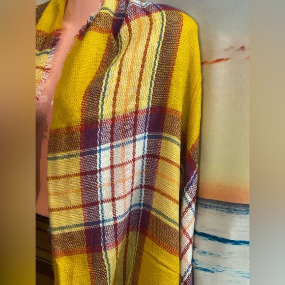 Old Navy Yellow Plaid Flannel Fringe Scarf Wrap NWT - Picture 5 of 14